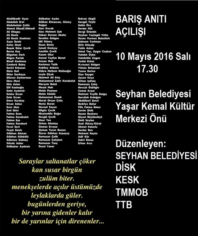 Adana’da “Barış Anıtı”