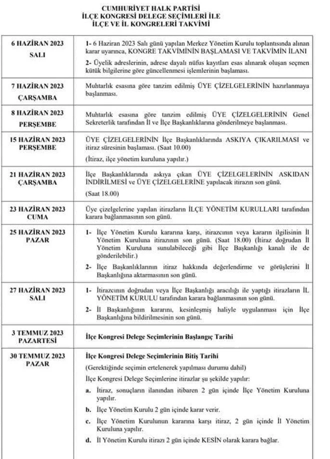 CHP’DE İLÇE KONGRELERİ 5 AĞUSTOS’TA, İL KONGRELERİ 16 EYLÜL’DE BAŞLIYOR