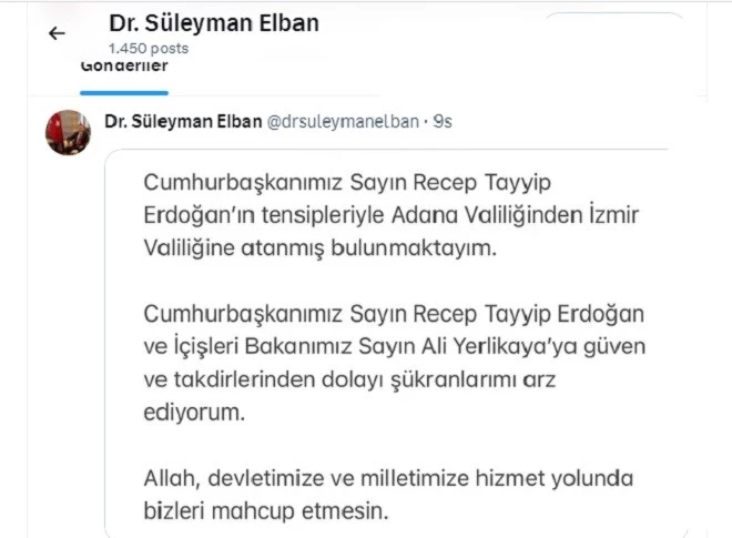 ERDOĞAN VE YERLİKAYA’YA TEŞEKKÜR ETTİ