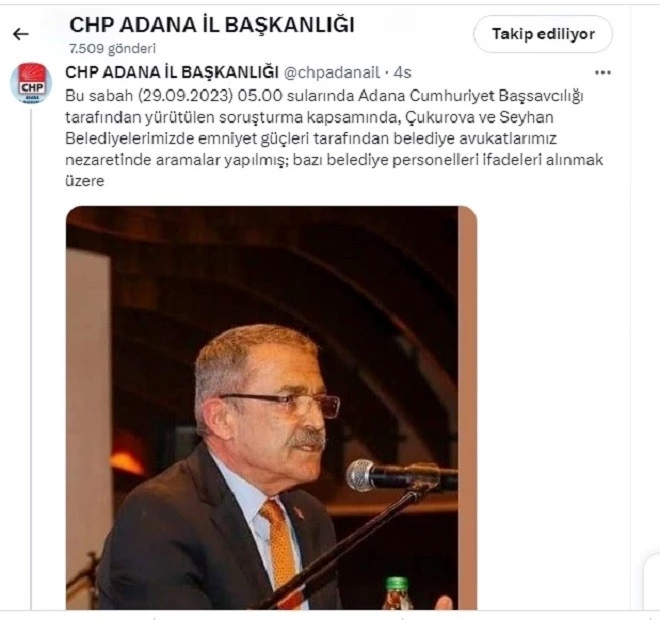 CHP ADANA İL BAŞKANI ÇELEBİ’DEN GÖZALTI AÇIKLAMASI